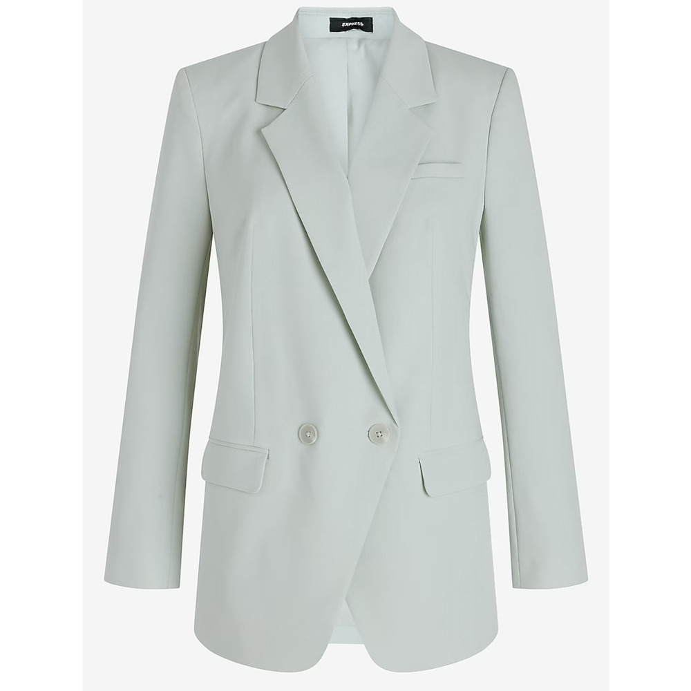 NEW EXPRESS ICED AQUA DOUBLE BREASTED CINCHED BOYFRIEND BLAZER JACKET SIZE LARGE - Picture 4 of 8